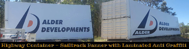 Alder Developments Sailtrack Banner For Container. Jack Flash Signs